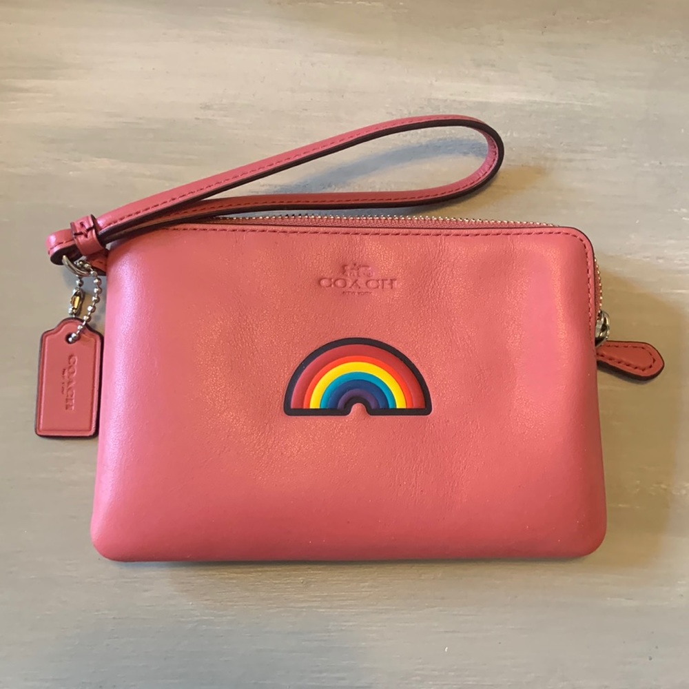 Salmon/pink rainbow Coach wristlet / clutch. No tags, but new in box PRIDE 🌈